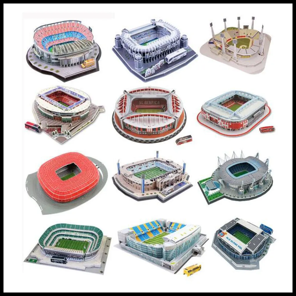 Classic Jigsaw DIY 3d Puzzle World Futbol Stadium Europejski Piłka nożna Plac zabaw Monted Building Model Puzzle Zabawki dla dzieci