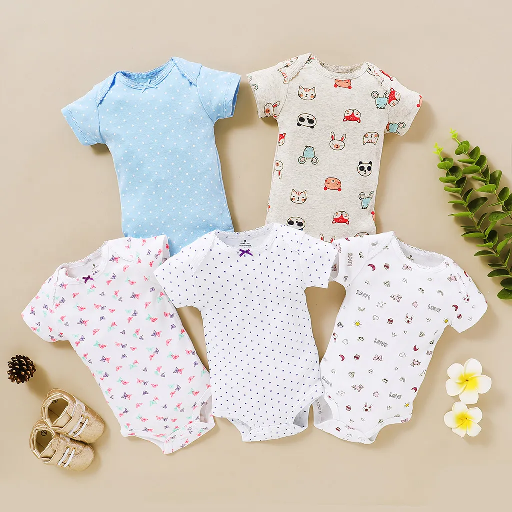 baby girl romper 2020 summer short sleeve clothes baby boy clothing newborn set unisex new born animal print costume cotton 5pcs