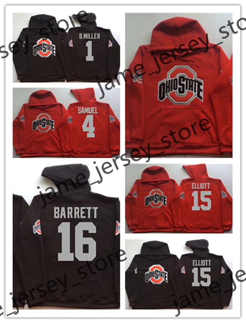 Ohio State Buckeyes Jersey con capucha cosida 1 Braxton Miller 1 Dontre Wilson 4 Curtis Samuel 5 Raekwon McMillan 15 Ezekiel Elliott 16 J.T Barrett 2 Cris Carter