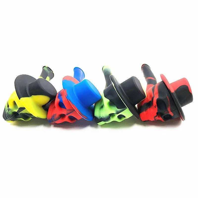 Mixed Color Skull Smoking Pipe silicone Smoking Pipe with Lid Travel Silicone Pipe Personality Portable Tobacco Pipes With Lids