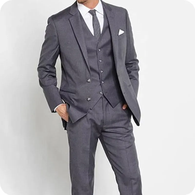 Ternos de Negócios Cinzentos Homens Homens Fatos de Casamento para Homem Smoking Groom Prepare Formal Fit Capting Melhor Homem Casaco Brazer Traje Homme Bonito Qualidade