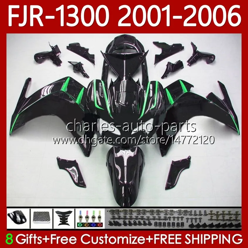 OEM Body for Yamaha FJR-1300 FJR 1300 A CC 2001 2002 2003 2003 2006 2006 Bodywork 106NO.75 Black Green FJR1300A FJR-1300A 01-06 FJR1300 01 02 03 04 05 06 Moto Fairing Kit