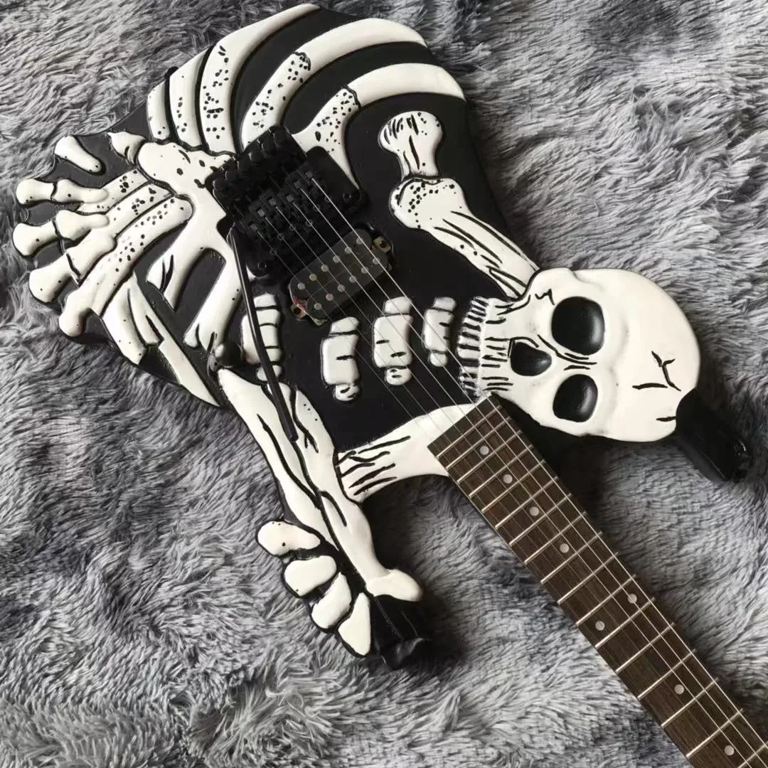 Custom George Lynch Skull Bones Black Body Electric Guitar 6