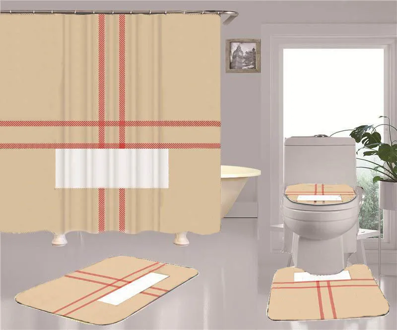 クールプリントシャワーカーテンセットハイグレードの4ピースセットバスルーム止め滑り止め消臭浴槽トイレマット
