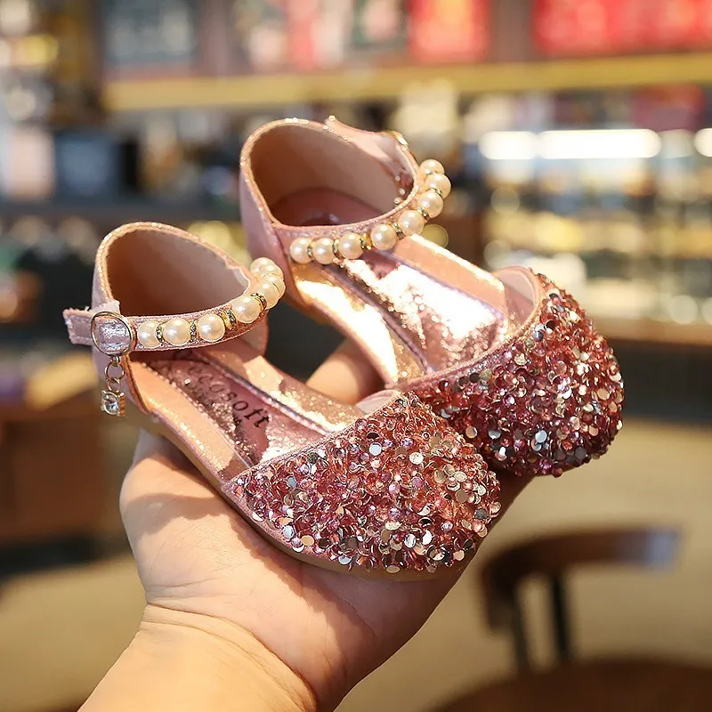 Girls Sequin Shoes Princess Gold Pink Silver Kids Summer Nina