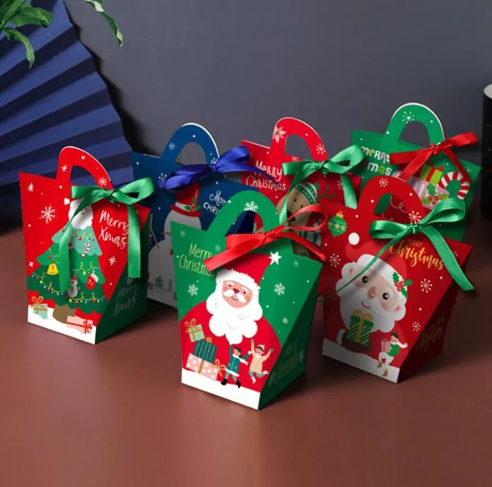 Creative Christmas Eve Presentlådor bär påsar Xmas Candy Box Santa Claus Paper Presentlådor Fall Design Tryckt Packing Box Decoration ZY983