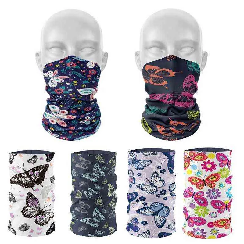 Butterfly Printed Women Compression Turban Outdoor Cycling Tourism Windproof Face Bandana Multifunctional Seamless Headscarves Y1229