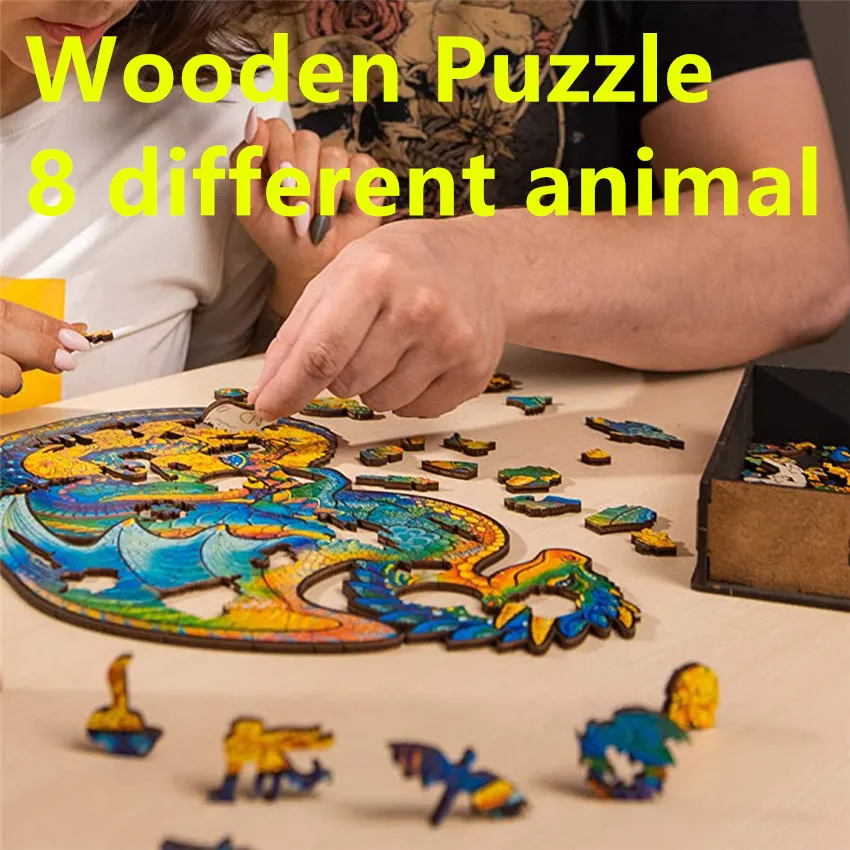 Partihandel Trä pussel A5 Adullt Kid Pedagogisk Toy Unique Shape Jigsaw Pieces Creative Game Presenter för barn A12