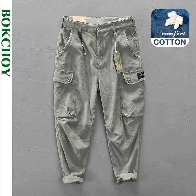 Herfst jurk nieuwe heren katoen effen kleur grote zak casual broek lichtgrijze broek werkkleding GML04-Z309 H1223