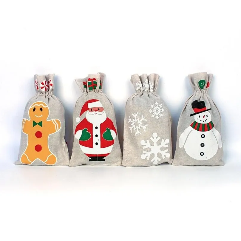 Kerst Trekkoord Geschenken Tas Opknoping Pouch Voor Santa Clause Sneeuwvlok Sneeuwpop Kerstmis Opslag Jute Verjaardag Party Candy Tas Voorraad