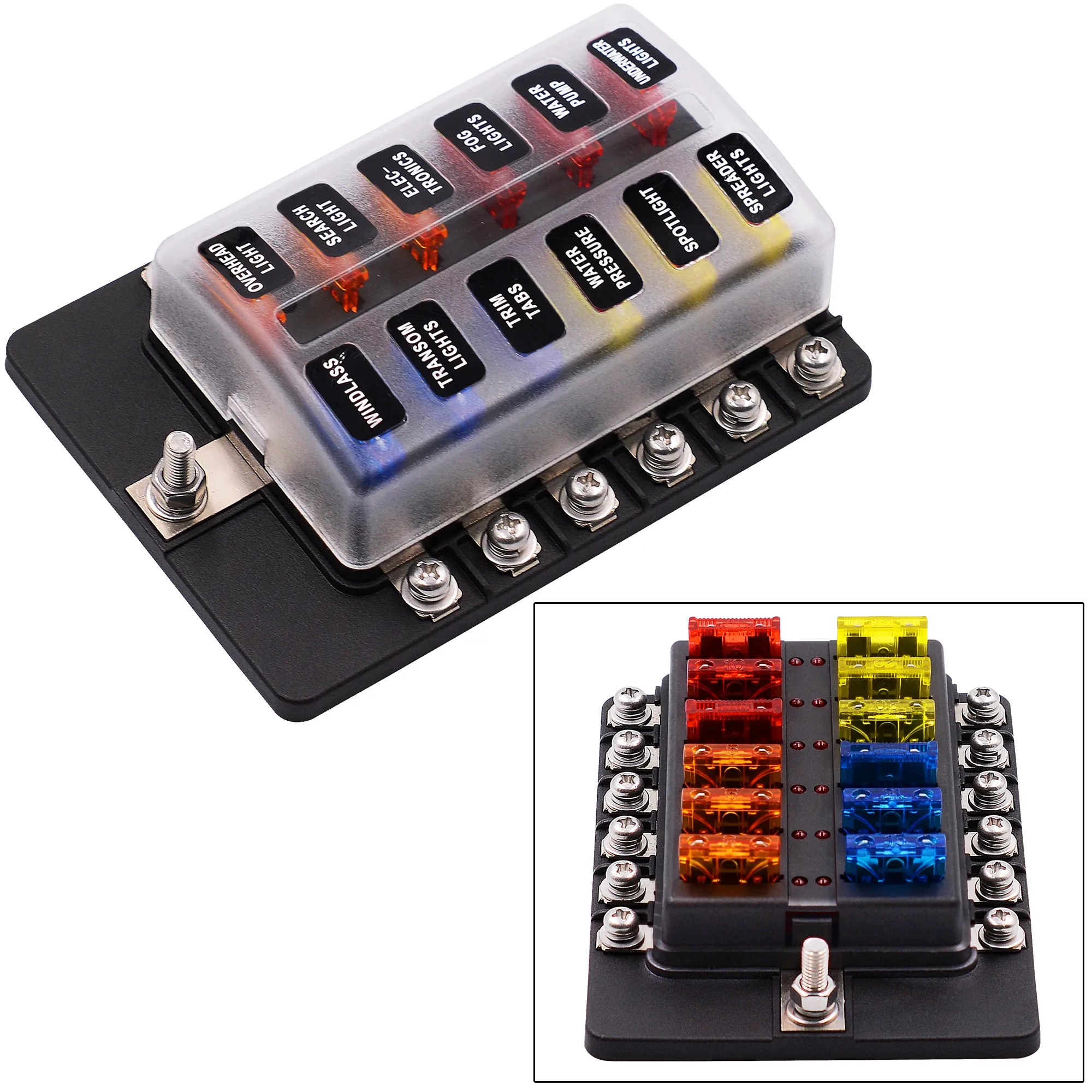 12V 12 Way Circuit Auto säkring Boxhållare med LED-indikator för bil Marine Bus CS-579A4