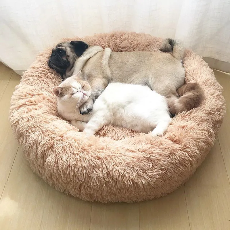Long Plush Dog Almofada Camming Bed Pet Kennel Super Macia Fluffy Confortável para Grande Cat House LJ201203