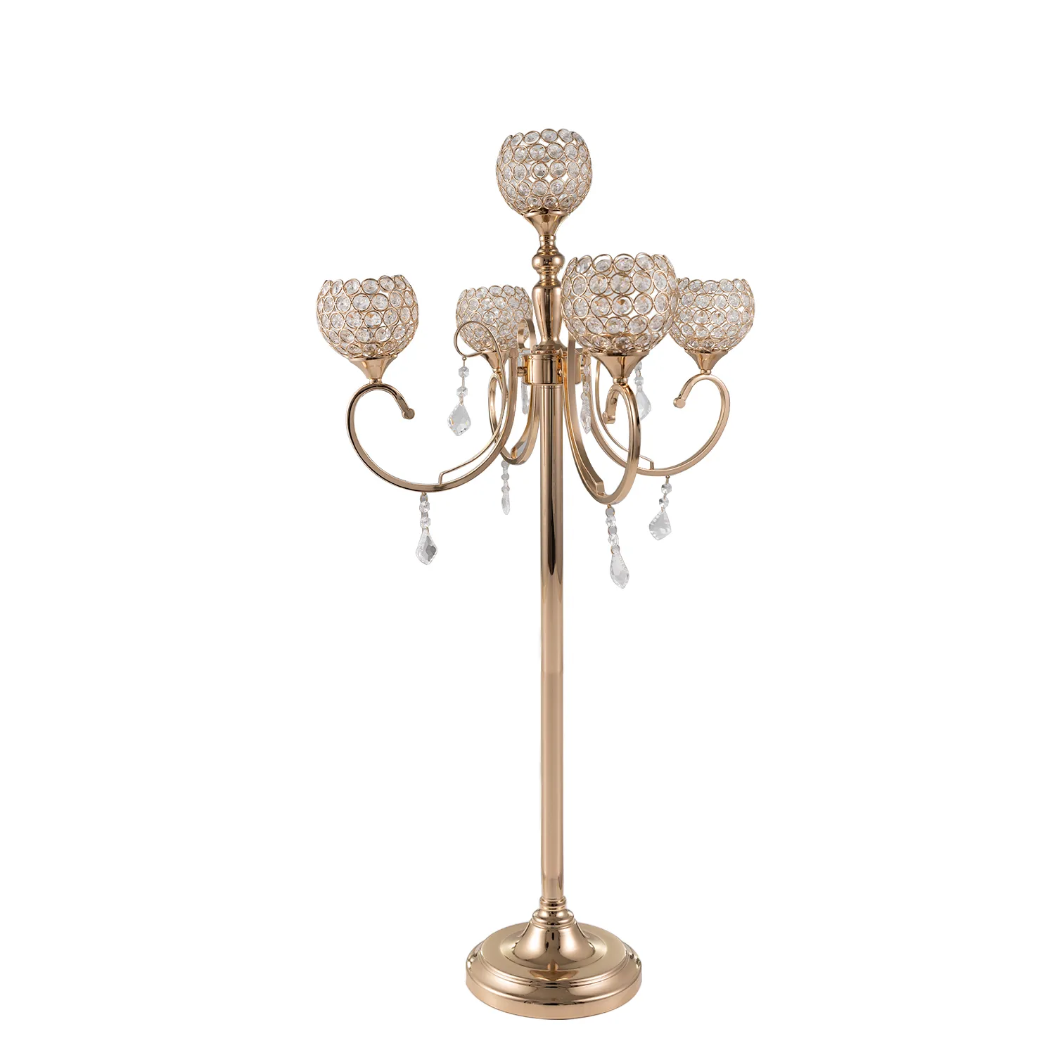 Candelabra 5 armes Crystal Bougies Bougies 47,25 pouces Taux de taille d'or pour la décoration de la table de mariage Chrismas Événements Senyu581