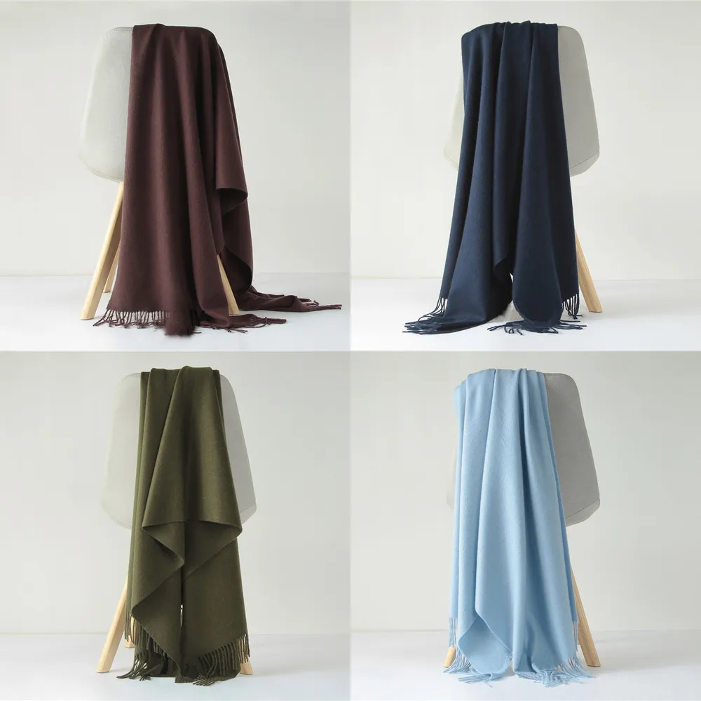 LunaDolphin Desinger Donne di Marca Sciarpa di Pura Lana di Colore Solido di Inverno Delle Signore Pashmina Nappa Grande Scialle Avvolgere Addensare Coperta Sciarpa J1215