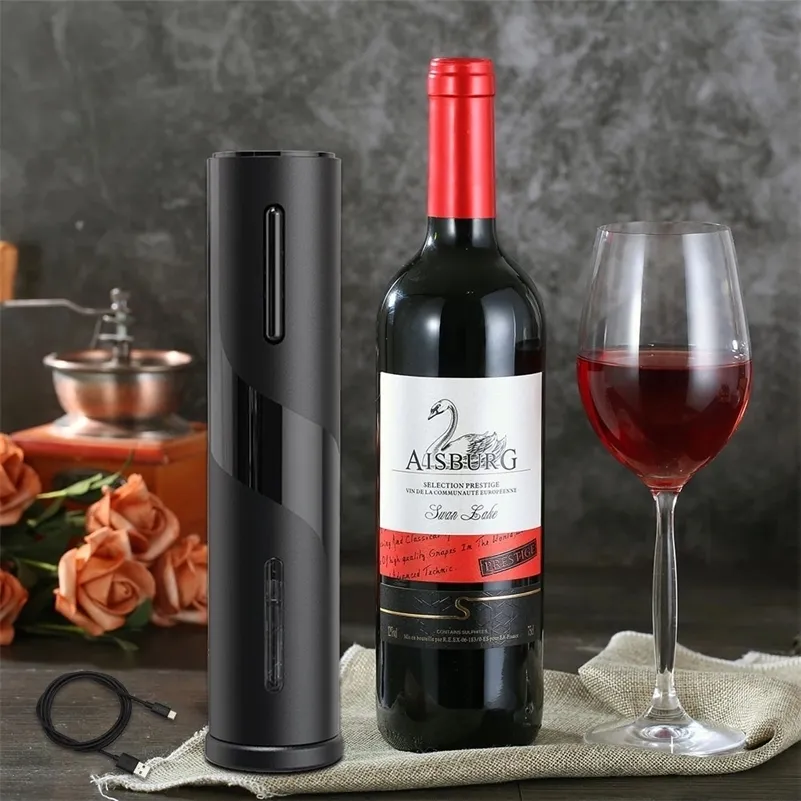 Abridor de botellas de vino eléctrico recargable Sacacorchos Cortador de láminas Set Abridor de botellas automático para vino tinto Herramienta de cocina Abrelatas 201223