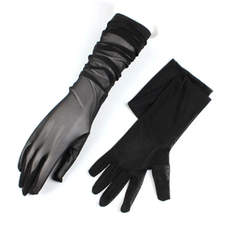 Gants noirs élégants pour femmes, Ultra-fins, longs, pour la conduite d'été, cyclisme, Sexy, protection solaire, Anti-UV, élasticité, maille en dentelle, 22173