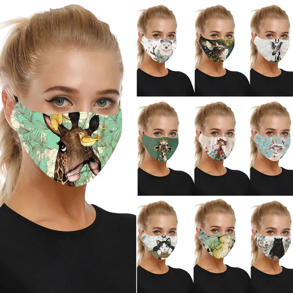 11 estilos unisex 3d animal máscaras adulto à prova de vento lavável algodão reutilizável botão de boca ajustável