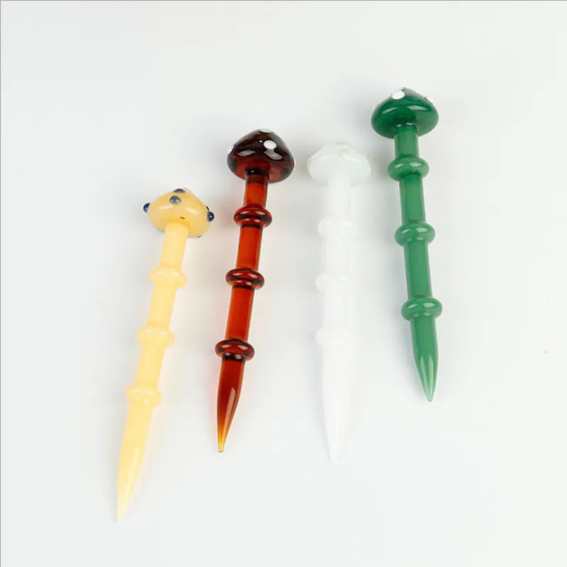 DHL Smoking Glass Wax Dabber Tool Kleurrijke Mushroom Cap Stick Carving Oil DAB RUG Pijpen Tabak Droog Herb Nail Bongs Quartz Water Banger