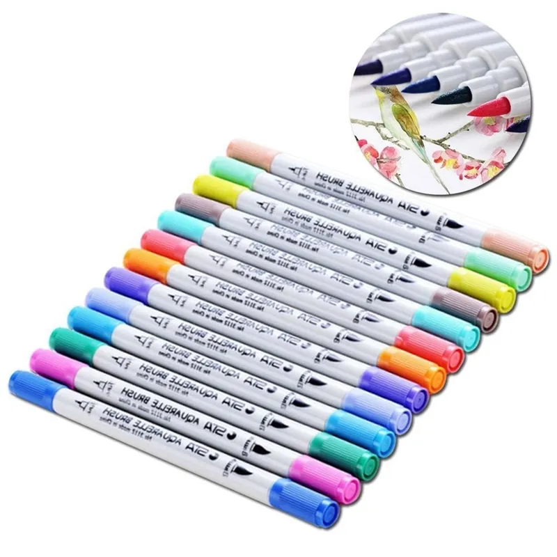 12x Double Marker Art Supply Sketch Drawing Painting Copic Mark Set Marker Pen 12PCS Painting Pen For Study Y200709