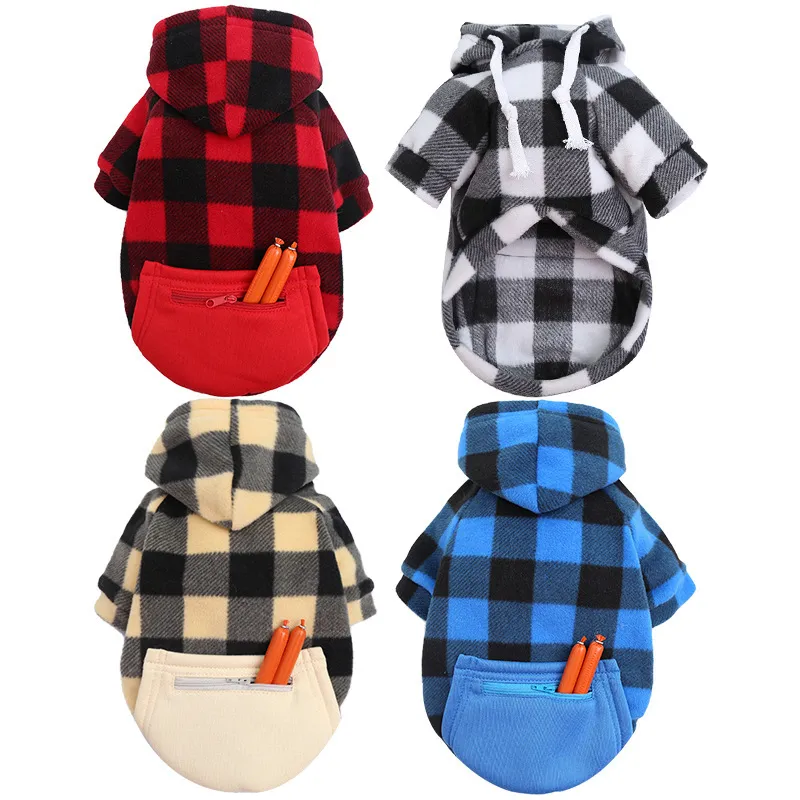 Winter Warm Pet Dog Apparel Clothes Plaid Printing Dog Hoodies Outfit for Small Dogs Chihuahua Pug Sweater Clothing Puppy Cat Coat Jacket 20220112 Q2