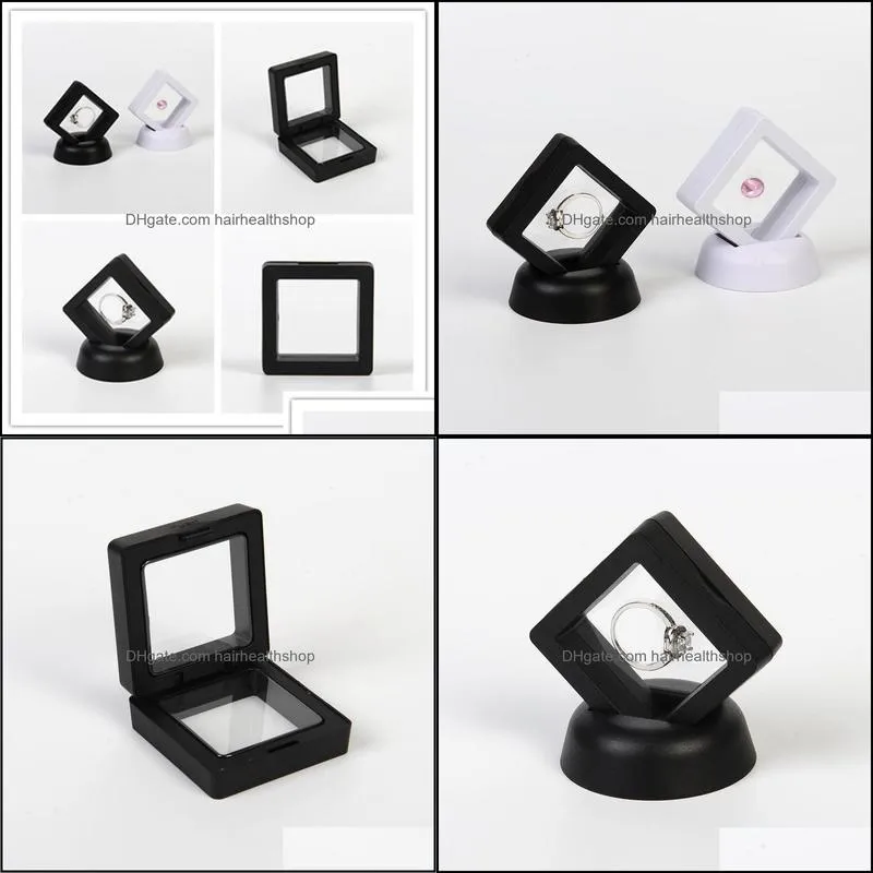 nail salon tools Fashion Pe Cases Displays Square 3D Albums Floating Frame Holder Black White Nail Coin Box Jewelry Display Show Case For Gift F2678 Drop Del