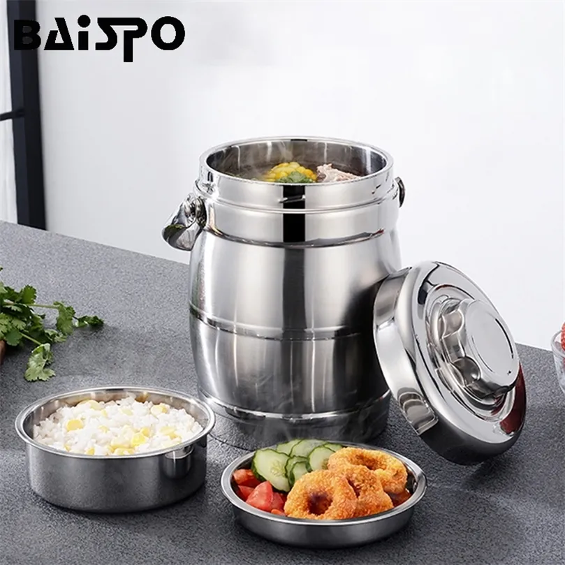 BAISPO en acier inoxydable thermos conteneur de nourriture boîte de repas grand capacités pique-nique adulte pique-nique bento box stockage portable branchement 201210