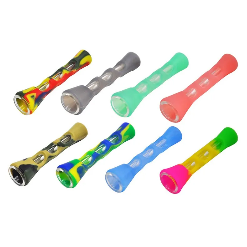 Silicone Tuyau de fumage Verre BONGS 3.4Inches Tuyaux à la main de cigarettes Portable Mini Tabac Tuyaux Porte-cigarettes Porte-cigarettes WB3213