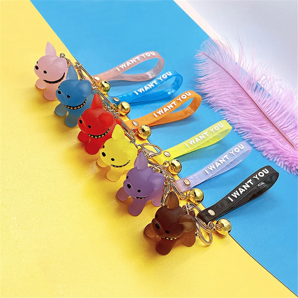 Francês Bulldog Keychain boneca Cristal Corda Pingente Pingente Chave Pingente Pingente Rebite Bolsa Bolsa Bolsa Bolsa Celular Telefone Cintas Charms