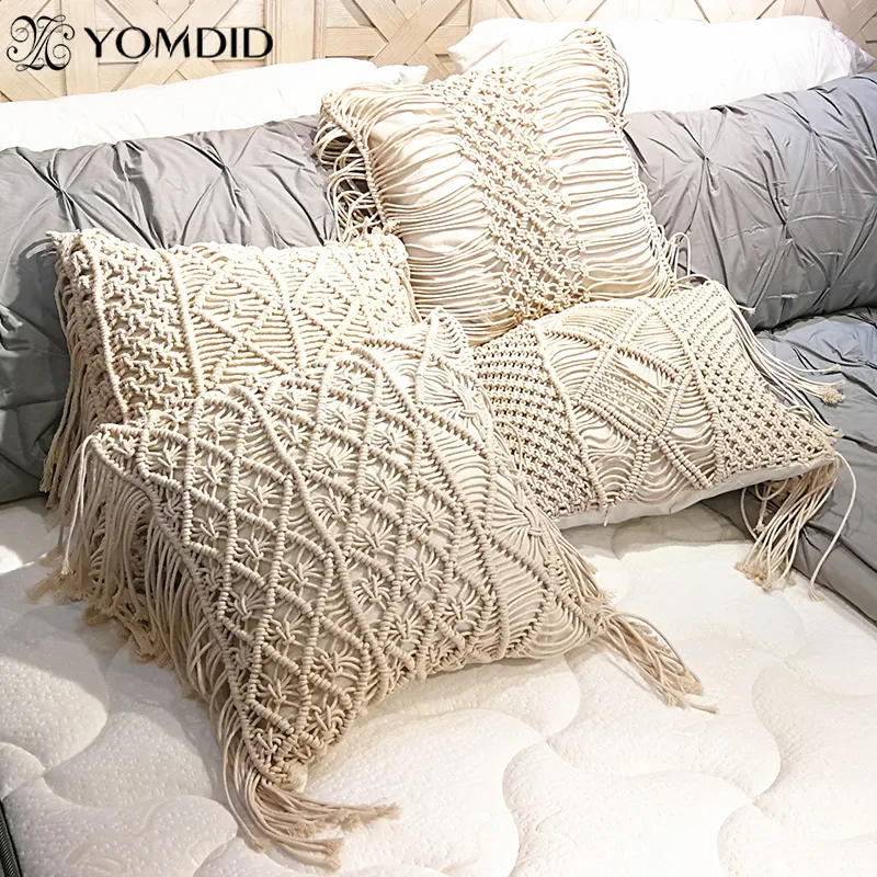 Yomdid Boho Cushion Cover Macrame Poduszki Case Bohemia Geometryczne Wzór Wątek Bawełna Wątek Tassels Poszewka Sofa Rzut Home Decor 201123