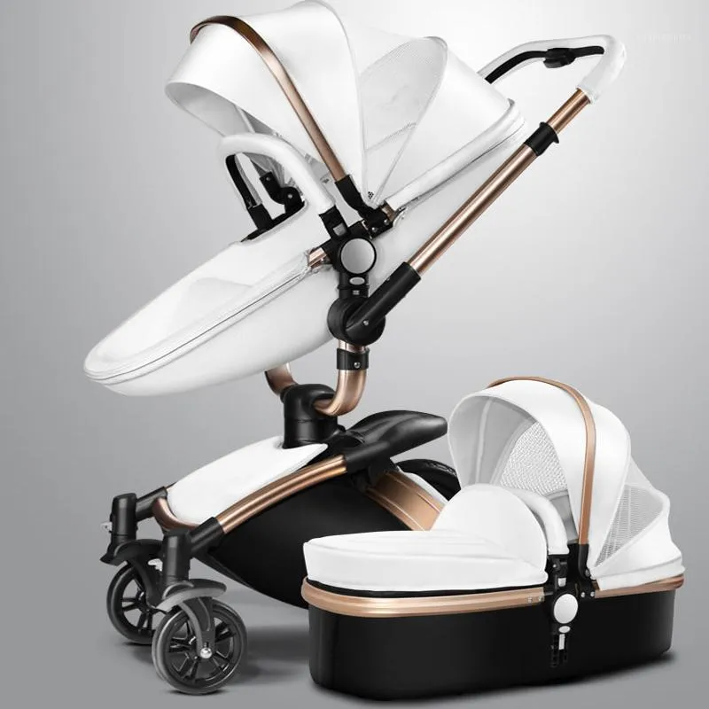 Vente en gros - 2017AULON Poussette bébé 360 Rotation Golden Frame Baby Car 2 en 1, y compris panier de couchage1