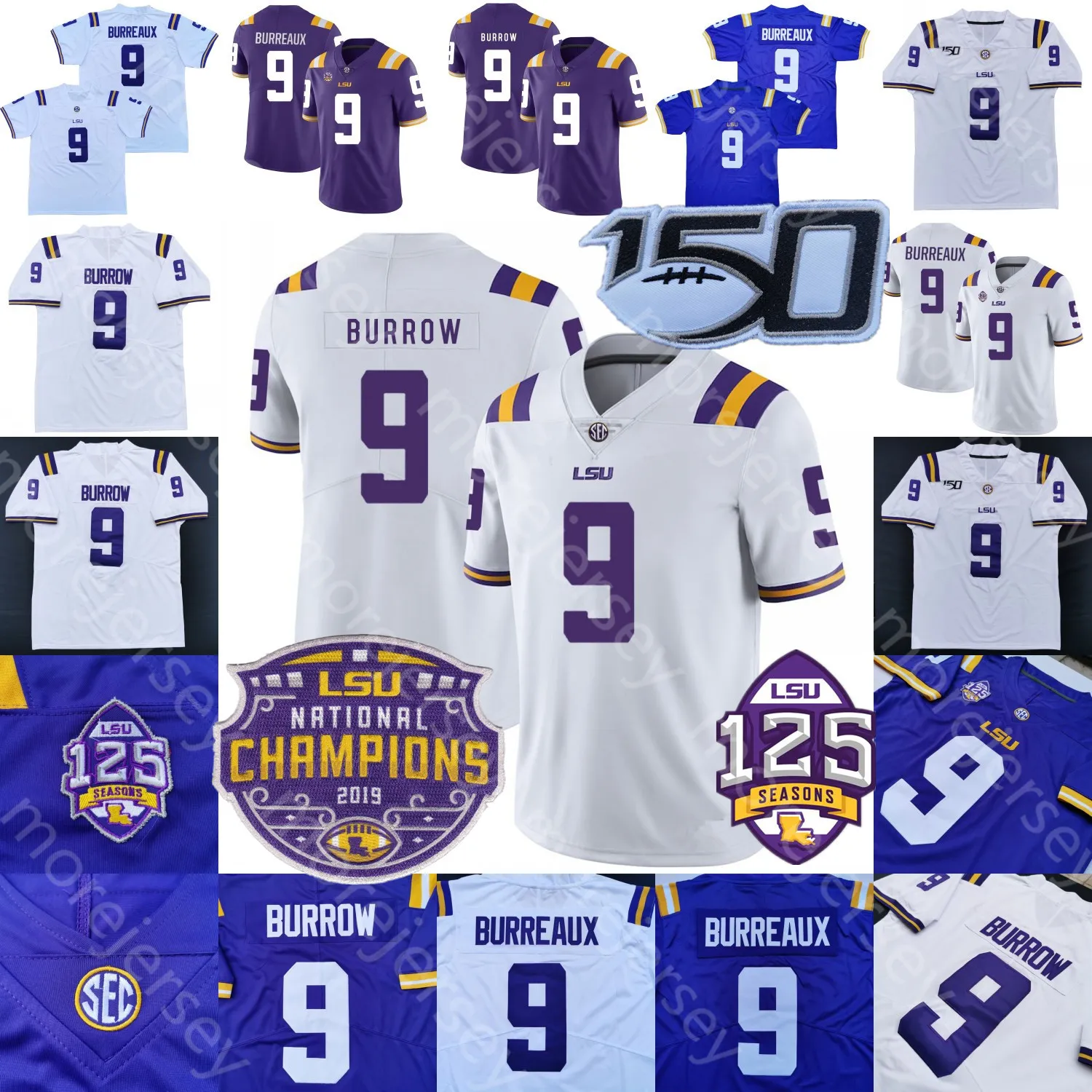 LSU Tigers Football Jersey NCAA College Burreaux Joe Burrow Size Men Women Youth Kid All