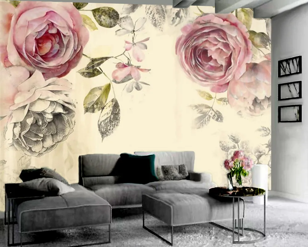 Mur peinture 3D Papier peint Fleur rétro Fond d'écran 3D TV intérieure Fond de la décoration murale 3D Papier mural pour chambre à coucher