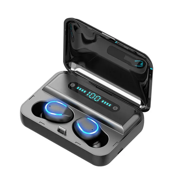 F9-5 TWS hörlurar Bluetooth V5.0 Trådlös hörlurar MINI Smart Touching Earbuds med LED-display 1200mAh Power Bank Headset