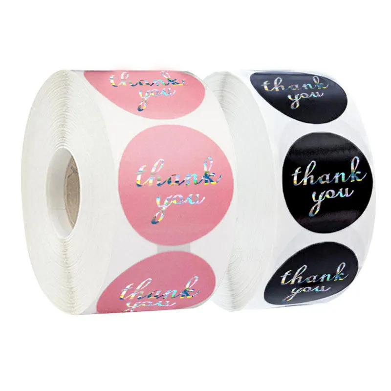 500pcs Roll 1inch Colorful Thank You Paper Adhesive Stickers Box Wedding Baking Package Bag Envelope Decor Label