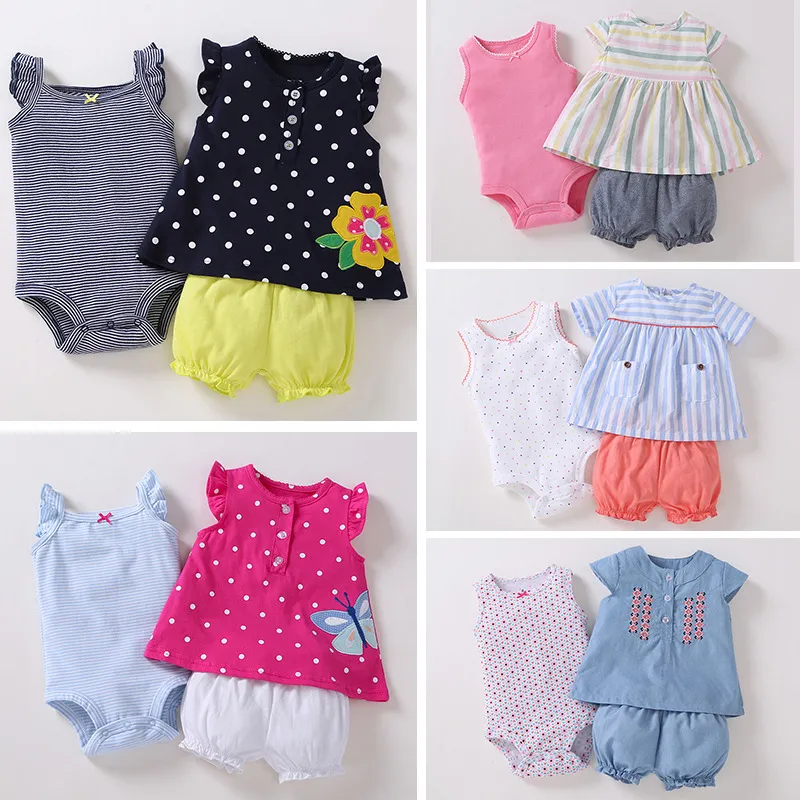 newborn baby girl clothes set sleeveless t-shirt tops+Romper+shorts 2020 summer outfit infant clothing new born suit fashion