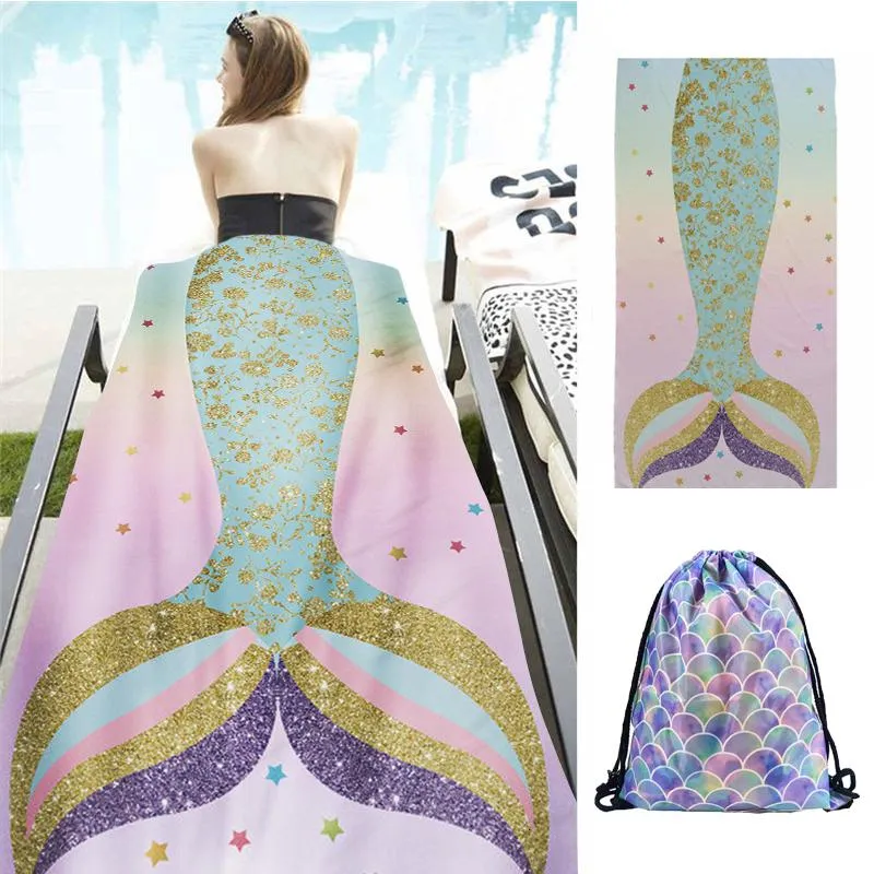 150 * 75cm Mermaid Tail Beach Handdoek Rechthoek Gedrukte handdoeken Matten Dekens Cartoon Beach Deken Zachte Bad Thuishanddoek 8Styles