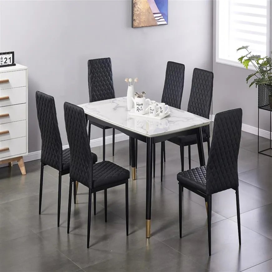 Moderne minimalistische Essmöbelstuhl feuerfeste Leder gespritzt Metallrohr Diamantgittermuster Restaurant Home Konferenzstuhl Set von A48