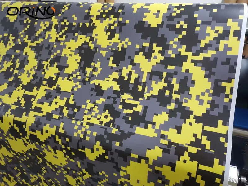 Digital svart gul kamouflage vinyl camo bil wrap film med luft bubblor release diy fordon bil wrapping folie klistermärke