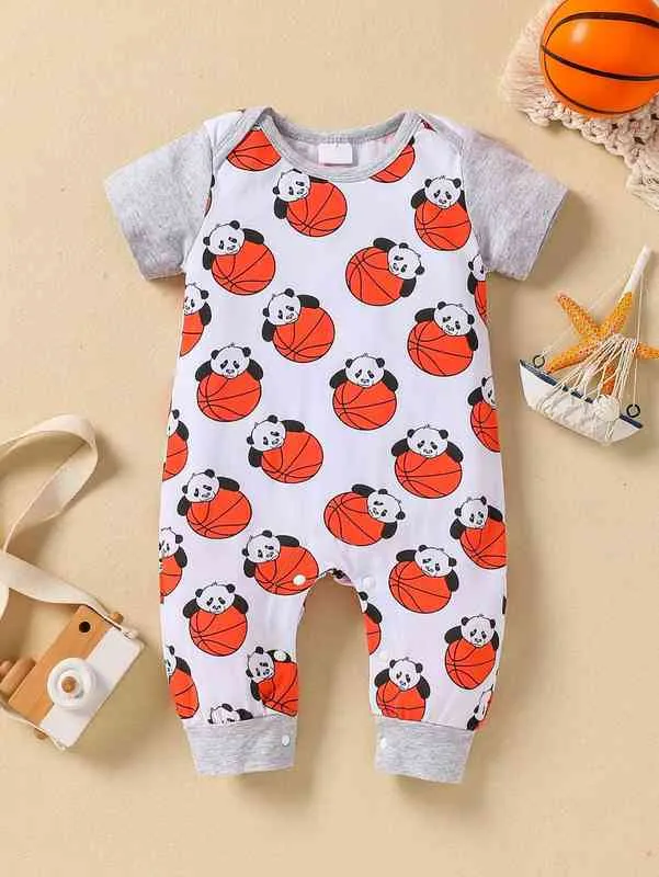 Baby Basketball & Panda Print Jumpsuit SHE
