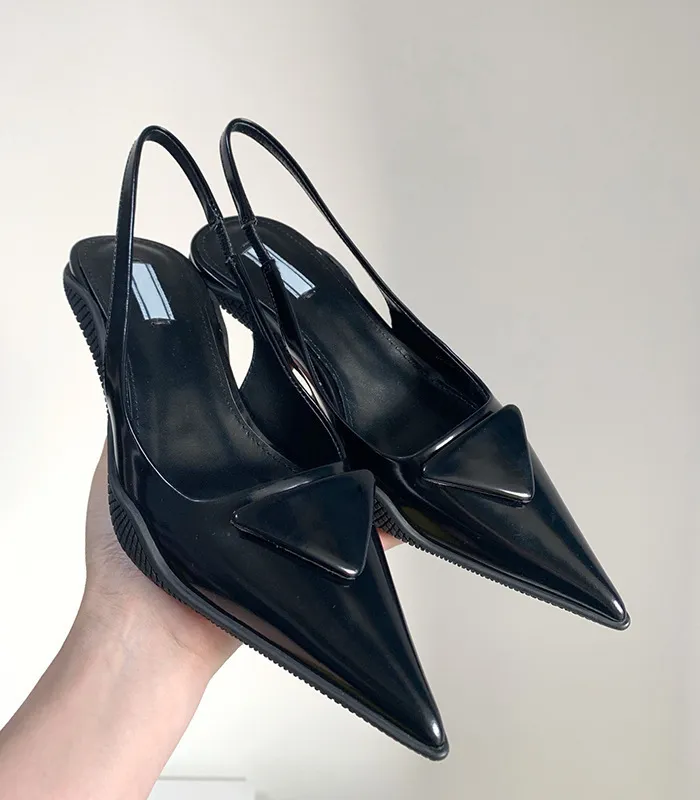 Super quality brand women Sandals pumps low heel luxury designer Brushed leather slingback pump lady wedding party dress shoes