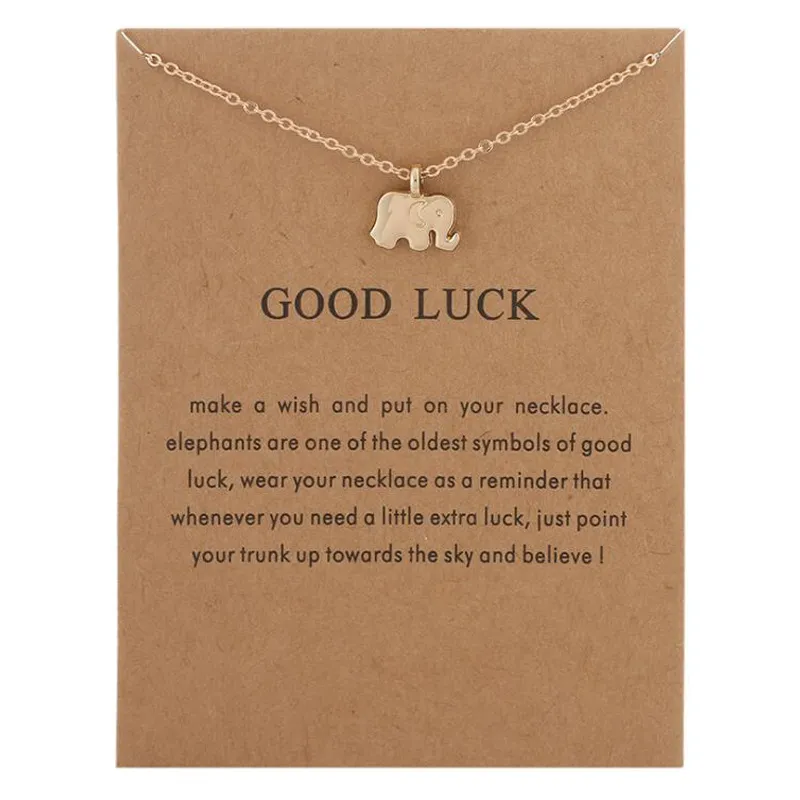 Elegant Women Charm Pendant Necklaces with Card Good Luck Elephant Unicorn Wing Pearl Choker Necklace Jewelry Gift for Girls