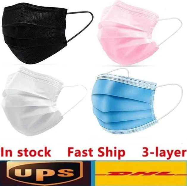 DHL UPS SHIPPING Svart rosa vita disponibla ansiktsmasker 3-skiktskyddsmask med öronlockans ansiktsdomar