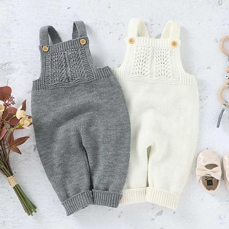 Baby rompers stickade långärmad sticka nyfödda pojkar tjejer jumpsuits höst vinter toddler barn kläder kläder