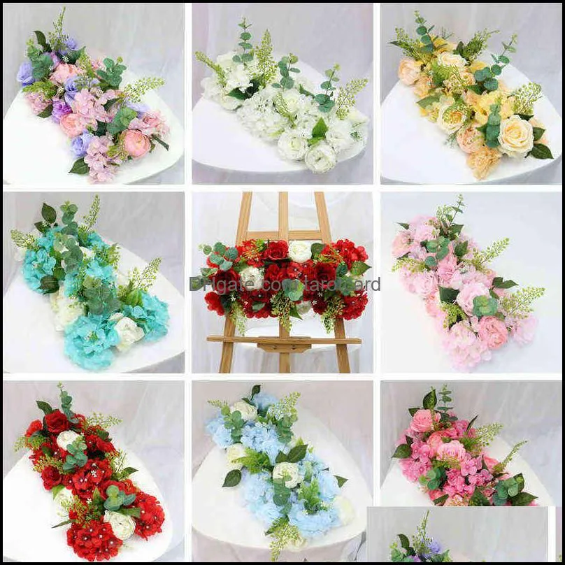 50CM Wedding Road Cited Flowers Wall Silk Rose Peony Hydrangea DIY Arched Door Artificial Flower Row Window T Station Decoration
