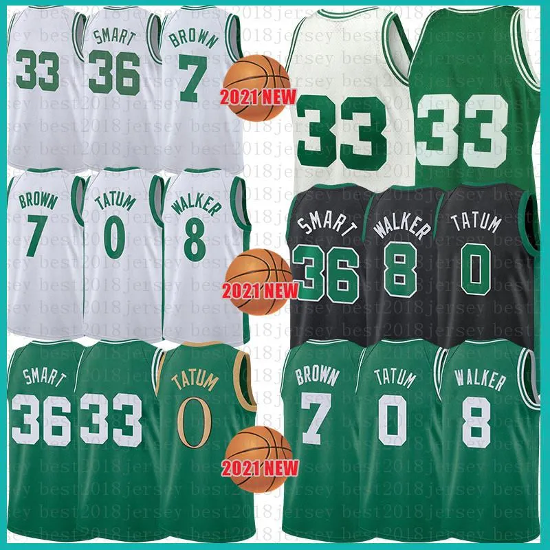 2021 Nieuwe Jayson 0 Tatum Basketbal Jersey Kemba 8 Walker Mens Larry 33 Bird Youth Kids Jaylen 7 Brown Mesh Retro Marcus 36 Smart White