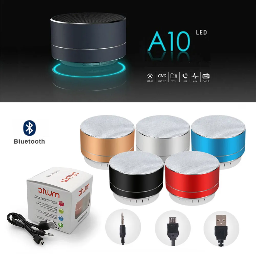 A10 Tragbare Lautsprecher Mini Wireless Bluetooth Lautsprecher Freisprecheinrichtung LED Audio Player mit FM TF Kartensteckplatz für Tablet PC MP3 mit Box
