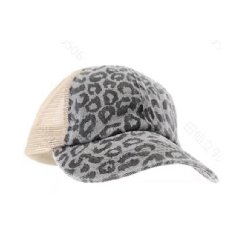 Leopard Ponytail Hat Criss Cross Washed Distressed Messy Buns Ponycaps Baseball Cap Trucker Mesh Hats ZZA3506