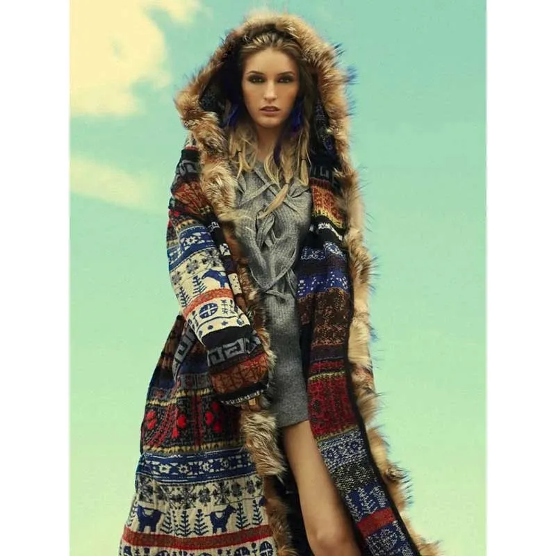 Boho Gypsy Style FauxFur Long Hooded Jacket Womens For Women Boho Gypsy Style FauxFur Long Hooded Jacket Womens For Women