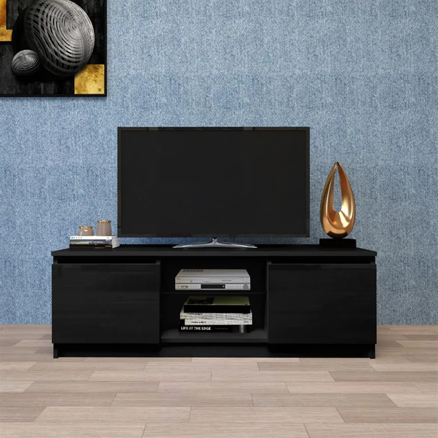 US STOCK MATIÈRE MATIÈRE MATIÈRE TV Cabinet entier, TV noir TV avec LED lumières4393