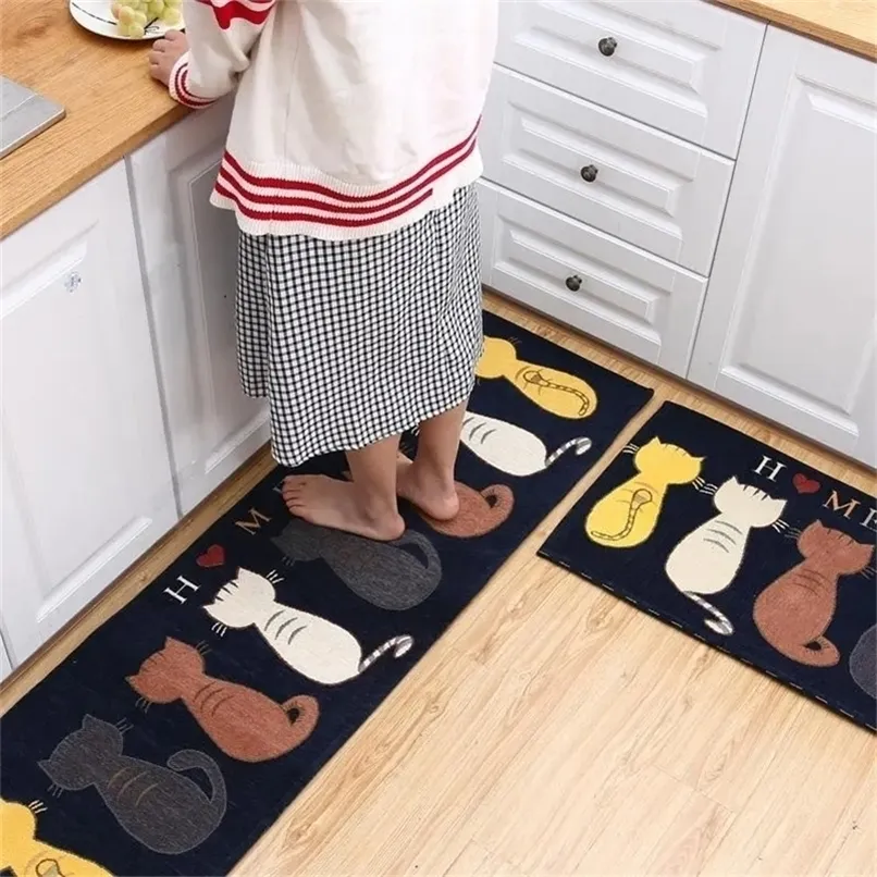 Keuken Vloer Mat Entrance Deurmat Antislip Tapijt Kat Gedrukt Water Absorberende Lange Gang Woonkamer Gebied Rugs Home Decor 220301